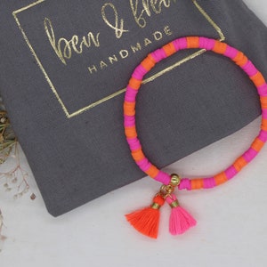 Pink orange Heishi bracelet Pink orange, tassel, gold plated, gift for women image 4