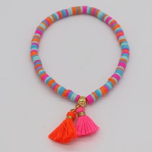 Colorful Heishi bracelet pink orange, tassel, gold plated, gift for women image 3