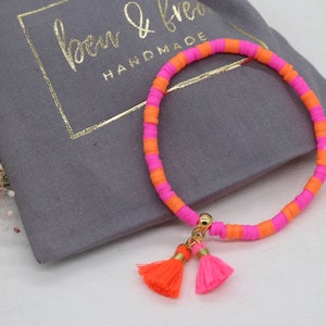 Pink orange Heishi Armband Pink orange, Quaste, vergoldet , Geschenk für Frauen zdjęcie 6