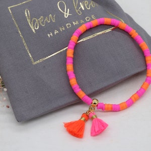 Pink orange Heishi bracelet Pink orange, tassel, gold plated, gift for women image 6