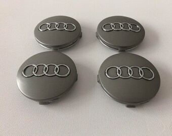 4x Cache Moyeu Audi 69mm Gris Logo Centre Roue jante Embleme