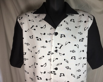 Men's 1950s style music note shirt