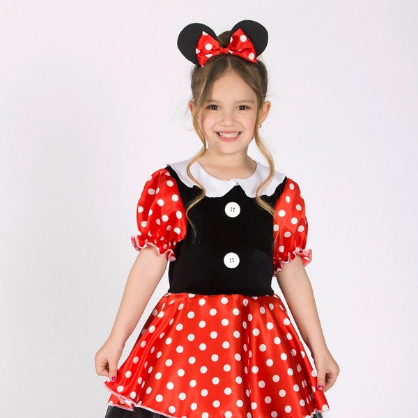 Traje de Minnie Mouse para niñas, traje de bebé Minnie Mouse, traje de lunares Minnie Mouse, traje de cumpleaños de Minnie Mouse para niños.