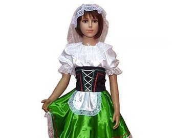 Italian Traditional Girl Kids Costume Dress,  Italian Birthday and Event Girl Dress, Italian National Party Costume Dress for Girl