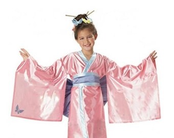 Japanese Kimono Costume Set For Girls - Traditional Dress With Accessories