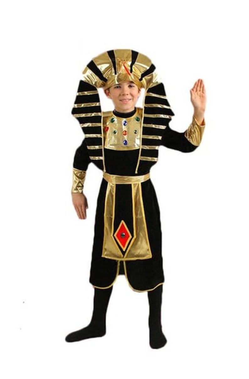 Dark Pharaoh Kids Costume Set - Tunic, Headdress, Belt, Armbands & Cuffs (Black & Gold, Adjustable Sizes) - View #7