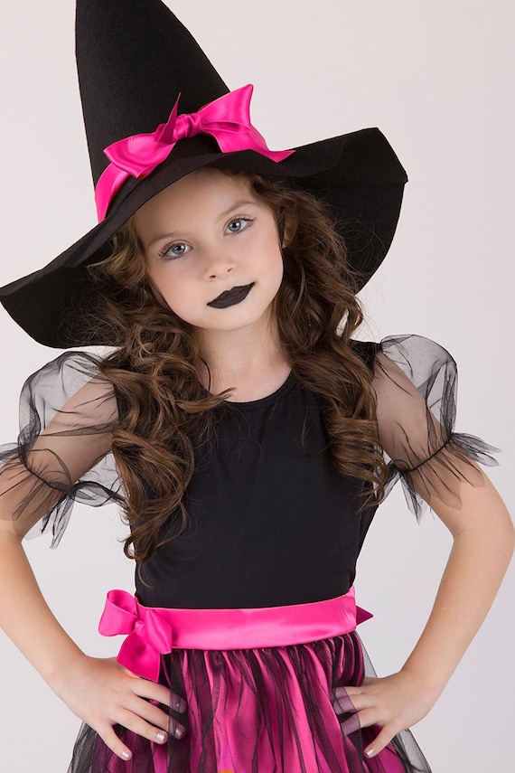 Costume di halloween da strega bambina nera verde maniche lunghe