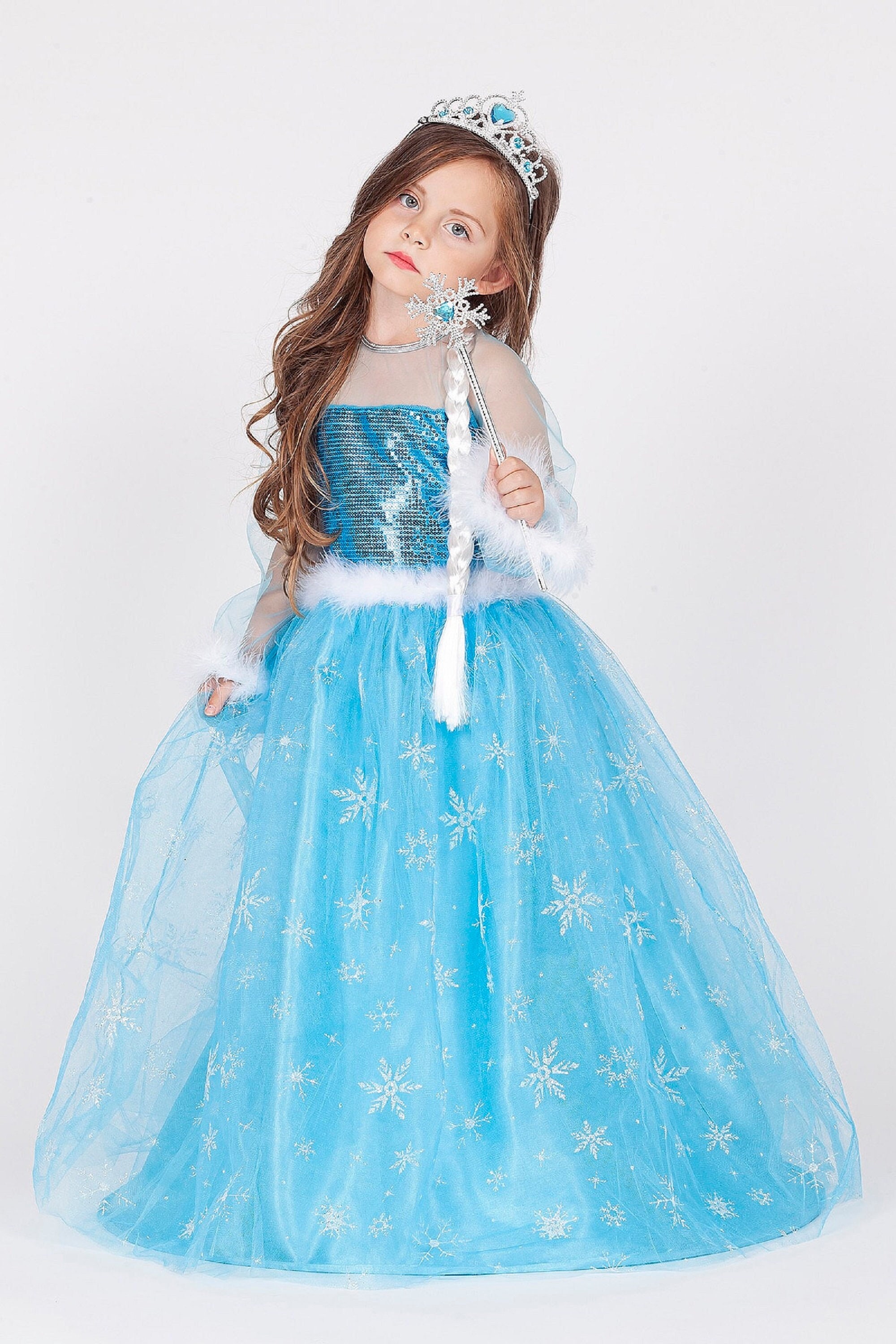 Elsa Girls Fancy Dress Baby Princess Frozen Birthday Party Gown +Gift FREE  Crown