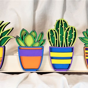 Individual Succulents Sign With Stand - 3D Laser Cut Wood - Hand Painted - Succulent Decor - Tiered Tray - Shelf Sitter - Cactus Decor