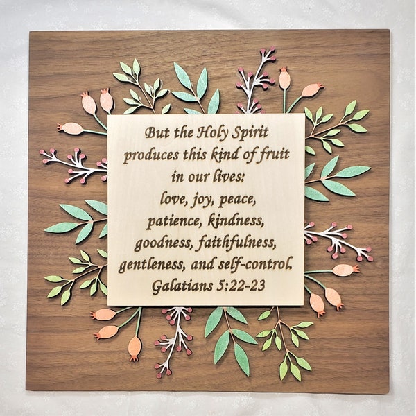 The Fruits of the Spirit - Galatians 5:22-23 - Beautiful Laser Cut 3D Floral Design Christian Wall Art