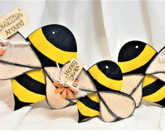 Honeybee Set - Laser Cut 3D - Hand Painted - Honeybee Decor - Bee Lovers - Shelf Sitter - Tiered Tray Decor - Gift for Bee Lovers - Bee Sign