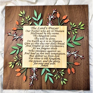 The Lord&#39;s Prayer - Prayer Decor - Beautiful Laser Cut 3D Floral Design - Hand Painted - Christian Wall Art