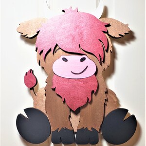 Highland Cow Wall Art - Door Hanger - Laser Cut - Hand Painted - Best Cow Lover Gift