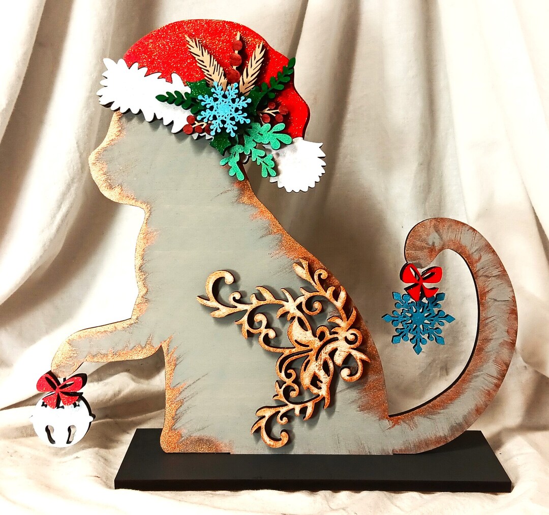 Christmas Cat Door Hanger Santa Kitty Cat Christmas Kitty Cat Christmas