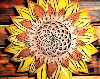Sunflower Door Hanger - Wooden Sunflower - 3D Laser Cut - Hand Painted - Sunflower Decor - Sunflower Wall Sign - Layered Sunflower