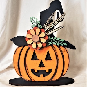 Jack O Lantern Decor - Laser Cut, Hand Painted - Witch&#39;s Hat - Pumpkin Decor - Halloween Decor - Fall Decor