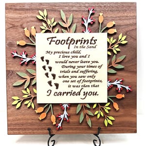 Footprints in the Sand Wall Art - Prayer Decor - Beautiful Laser Cut 3D Floral Design - Hand Painted