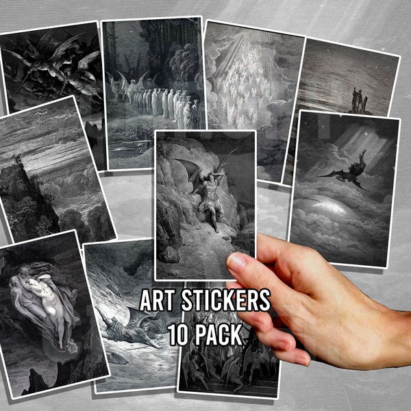 Gustave Doré - 10 Pack Stickers - 3.5" x 2" - Waterproof - Tearproof - Premium Vinyl Glossy Stickers - Art Paradise Lost & The Divine Comedy
