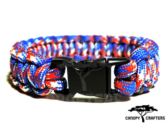 King Cobra Paracord Survival Bracelet with Whistle Buckle (Red, White, Blue) 9