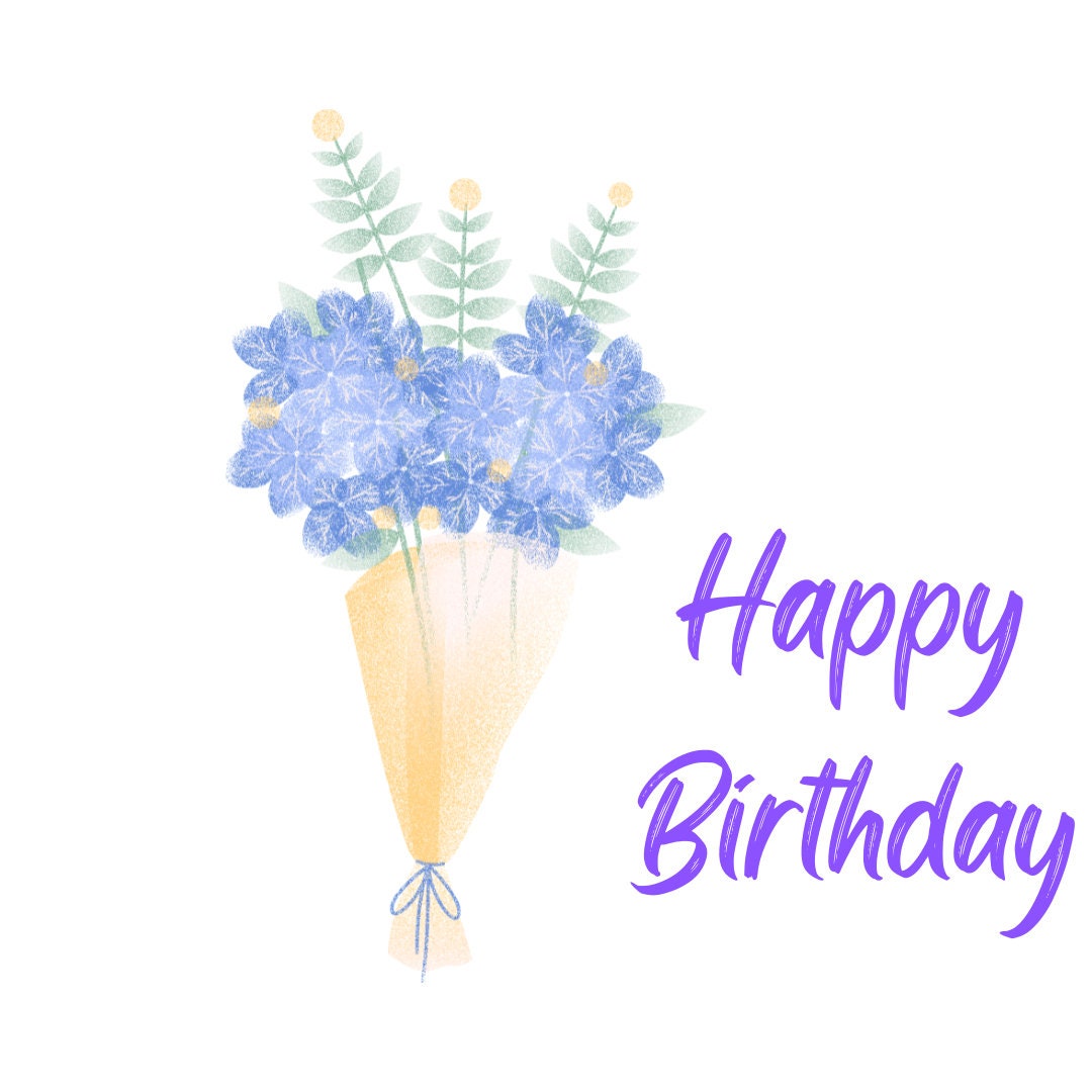 Happy Birthday, Blue Flowers, Birthday Card - Etsy