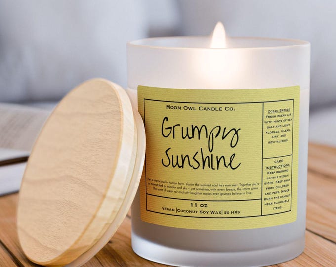 Grumpy x Sunshine Candle: Ocean Breeze Scented Soy Candle - Romance Trope Booktok Gift