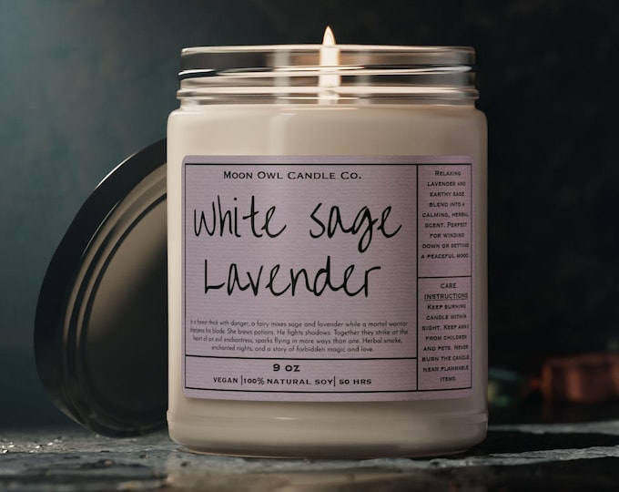 Fairy & Warrior Soy Candle: White Sage Lavender Romantasy Scent