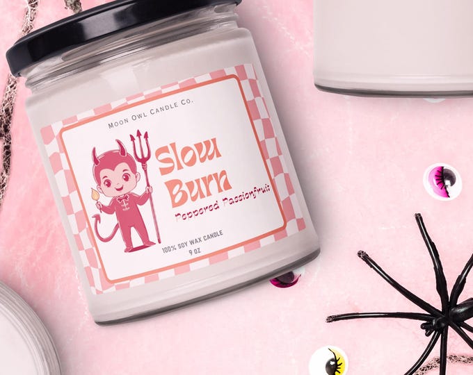 Peppered Passionfruit Soy Candle: Devilish Pastel Halloween Decor
