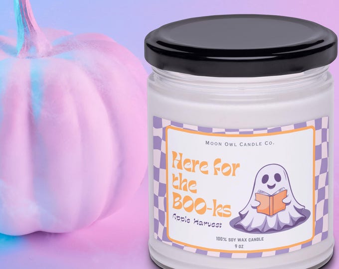 Apple Harvest Soy Candle: Spooky Ghost, Book Lover Halloween Decor