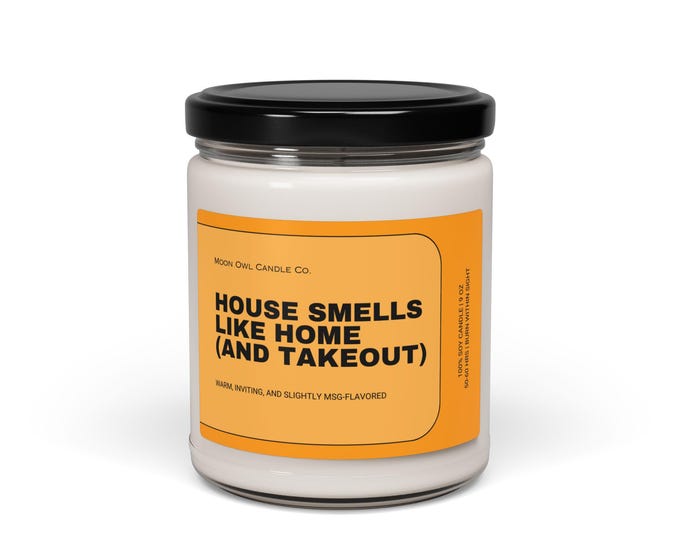 Funny Candle | House Smells Like Home (and Takeout) | Funny Housewarming Gift, Humor Candle