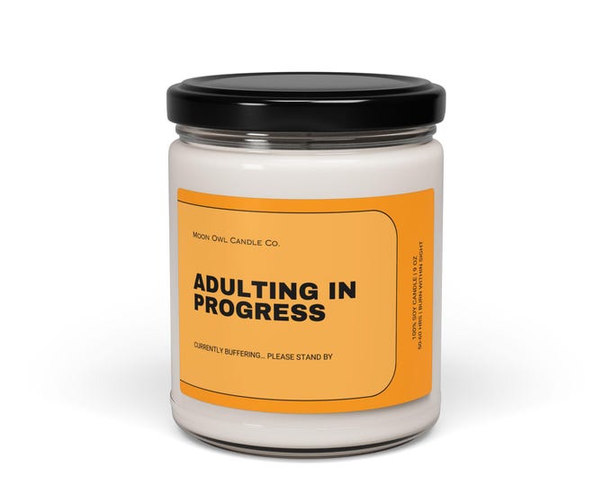 Funny Candle | Adulting in Progress | Relatable Birthday Gift, Sarcastic Soy Candle, Funny Gag Gift