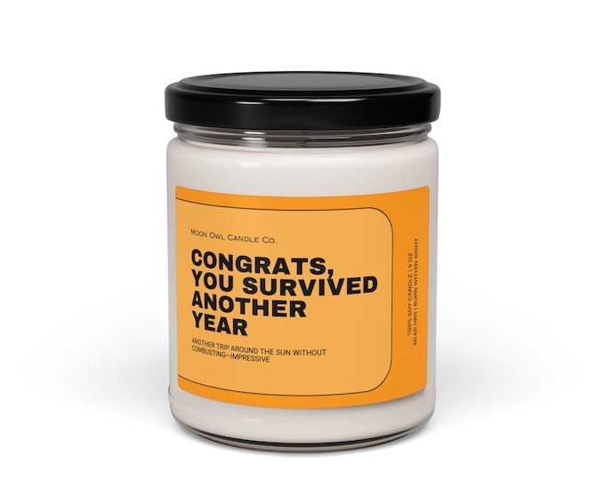 Funny Birthday Candle | Congrats You Survived Another Year | Gag Gift Candle, Funny Present for Friend