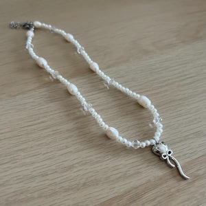 Handmade Pearl Heart Bow Necklace: Y2k Princess Jewelry