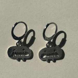 Monster Earrings: Funny Creature Silver Hoop Earrings