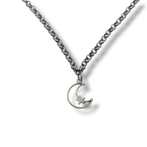 Zilveren ketting met maan en ster: sterrenstelselsieraden, verstelbare lengte