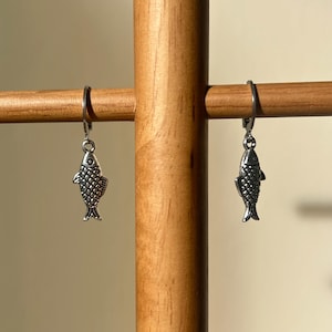 Sardine earrings, fish drop earrings, silver sardine earrings, graduation gift, handmade earrings, christmas gift, summer jewelry gift idea