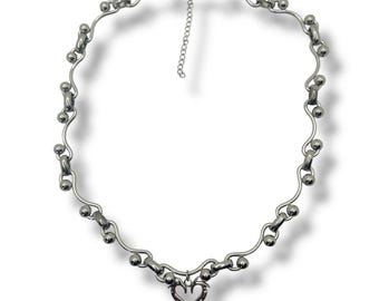 Gothic Stainless Steel Chain Necklace, Silver Edgy Statement Choker Necklace, Valentine's Day Gift