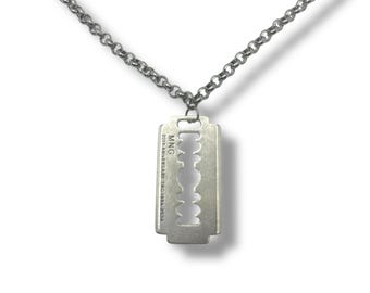 Large Razor Blade Necklace: Stainless Steel 2000s Chain