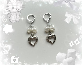 Coquette Earrings, heart earrings, balletcore aesthetic, cute gifts for girlfriend, bead jewelry, handmade earrings