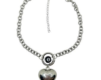 8 Ball Puffy Heart Chain Necklace: Punk Streetwear Statement
