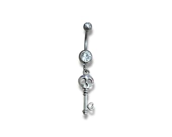 Anello ombelico con testa di teschio in acciaio chirurgico 316L 14G, stile grunge Y2k, E-girl
