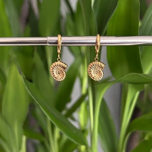 Gold Huggie Hoop Earrings: Stainless Steel Seashell Charm, Waterproof