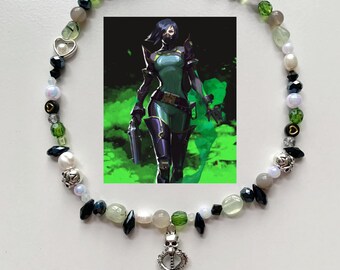 Valorant Viper inspired necklace | Beaded Necklace | Gifts | Beads | Viper necklace | Crystal necklace | Phrenite necklace | Agate necklace