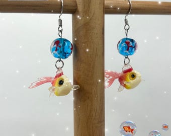 Gold fish earrings, gift for gold fish lovers, jewelry aesthetic, cute earrings, kawaii earrings, fashion accessory, festival earrings