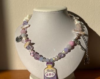 Handmade Pearl Bead Necklace: Funky Y2k Grape Soda Charm