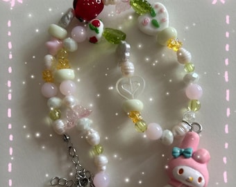 Handmade My Melody Charm Necklace – Kawaii Beaded Accessory