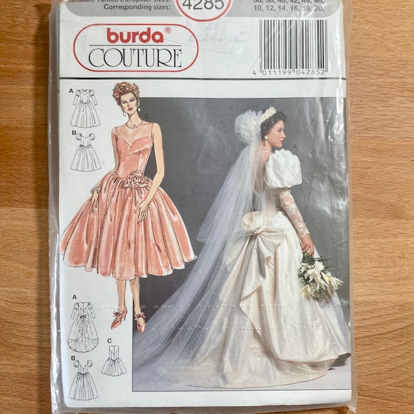 vintage Burda Couture 4285 Misses Robe de mariée et robe de bonne de mariée Modèle de couture - Taille 10-20 - non coupé