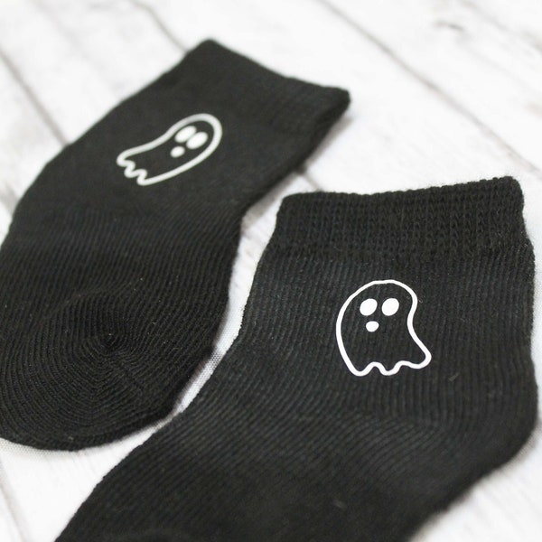 Newborn baby gift cute Ghost black sock , infant and toddler socks, non slip childs footwear baby stocking stuffer, Goth baby shower present