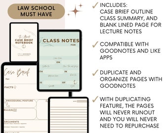 The Ultimate Case Brief Notebook Law School Edition© (Interactive, Digital Download Case Brief and Law School Class Notes Taking Blank Page)