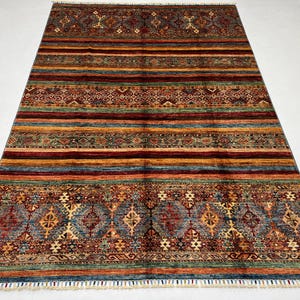 Handmade 6x8 Ft Tribal Gabbeh Rug - Striped Afghan Rug 6x8 - Rug For Living Room - Rug For Bedroom - Khorjun Chobi Rug 6x8 - Veg Dyed Rug