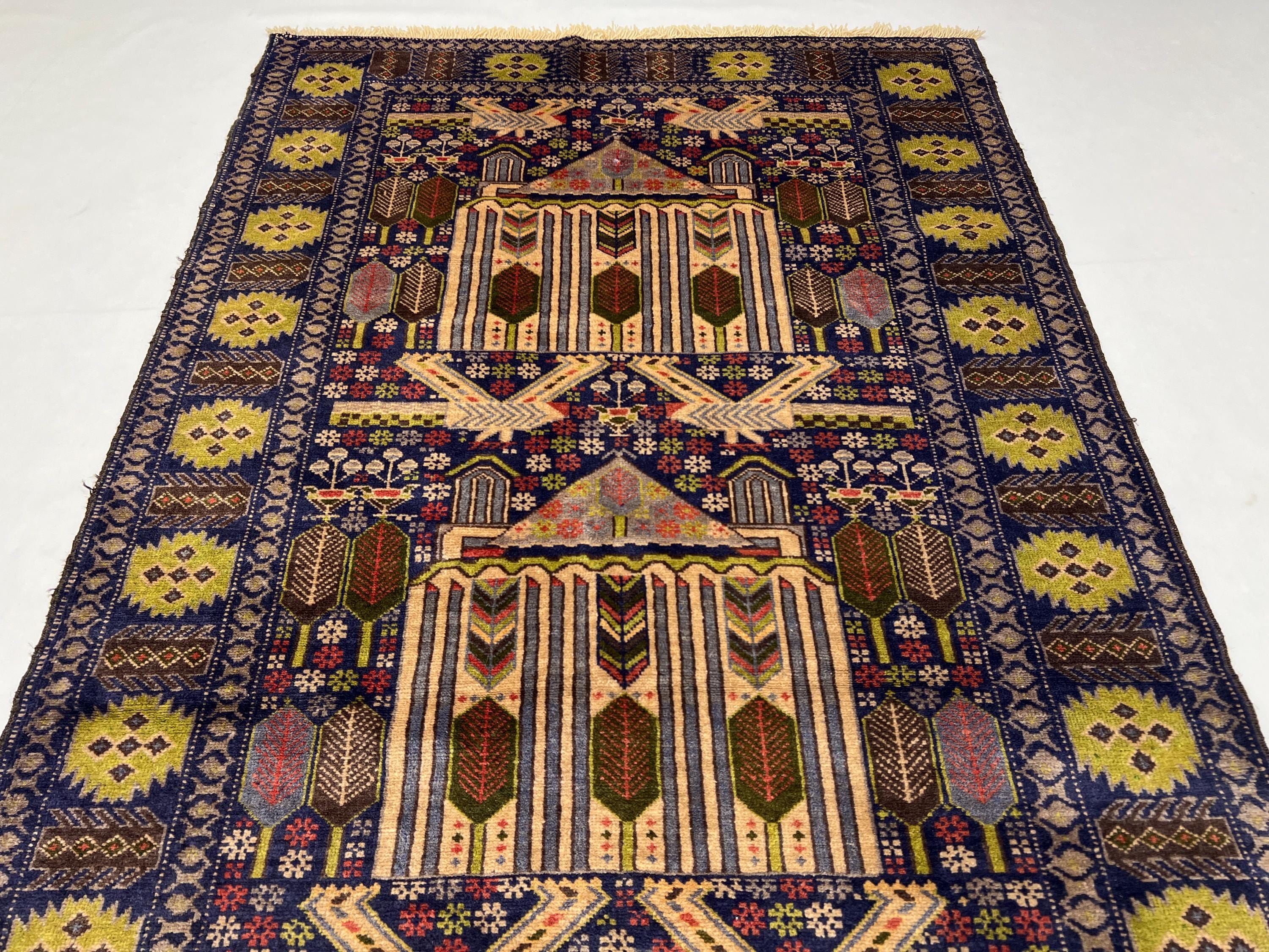 Blue 4x7 Ft Baluch Area Rug - Afghan Hand Knotted Veg Dyes Wool